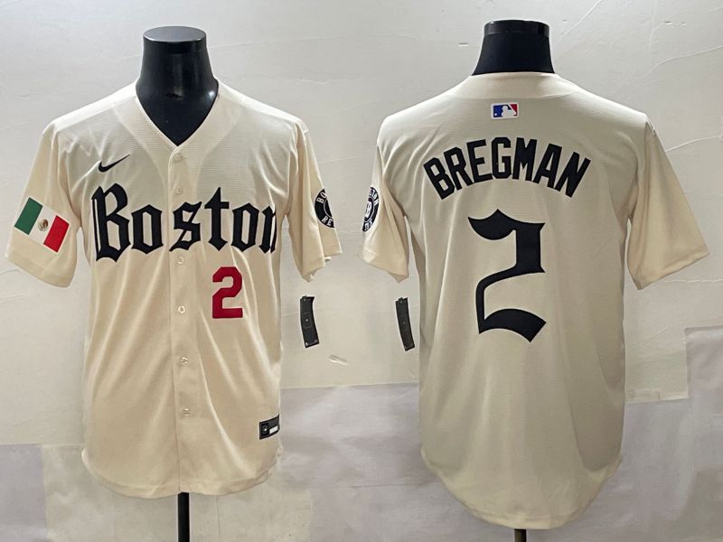 Men 2025 Boston Red Sox #2 Bregman Cream Five generations Joint Name Nike MLB Jersey style 7